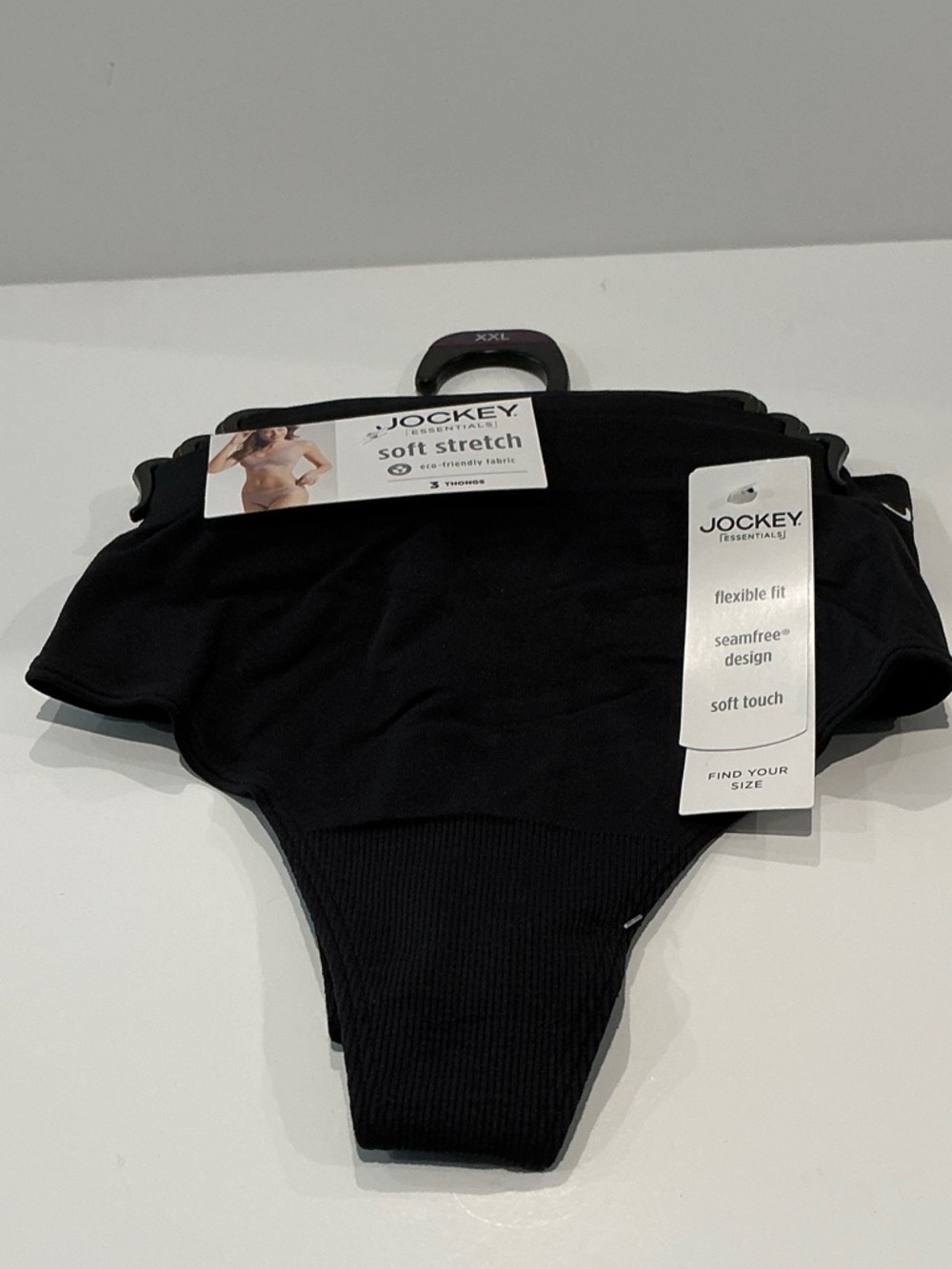 Jockey Essentials Soft Stretch Eco Friendly (3) Black Thong Panties.